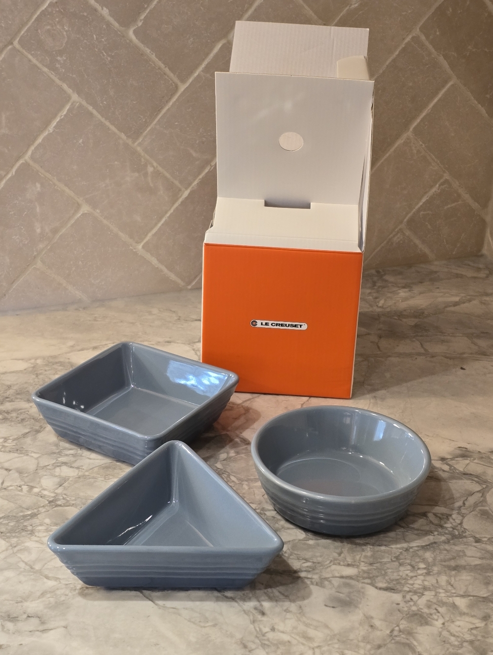 Le Creuset Stoneware Tapas Dishes Set Of 3 Chambray Blue Bowls